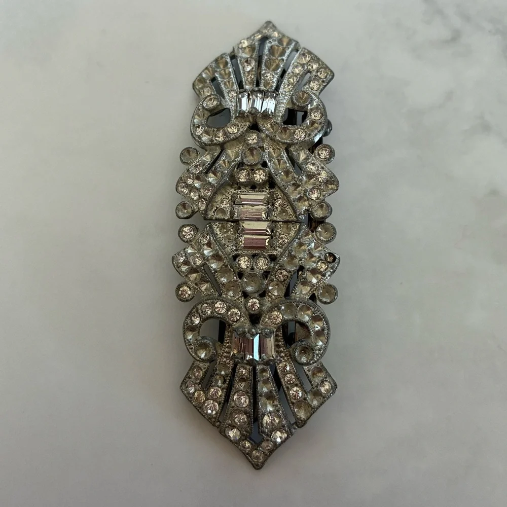 Duette Double Clip Art Deco Rhinestone Brooch from the 1930s